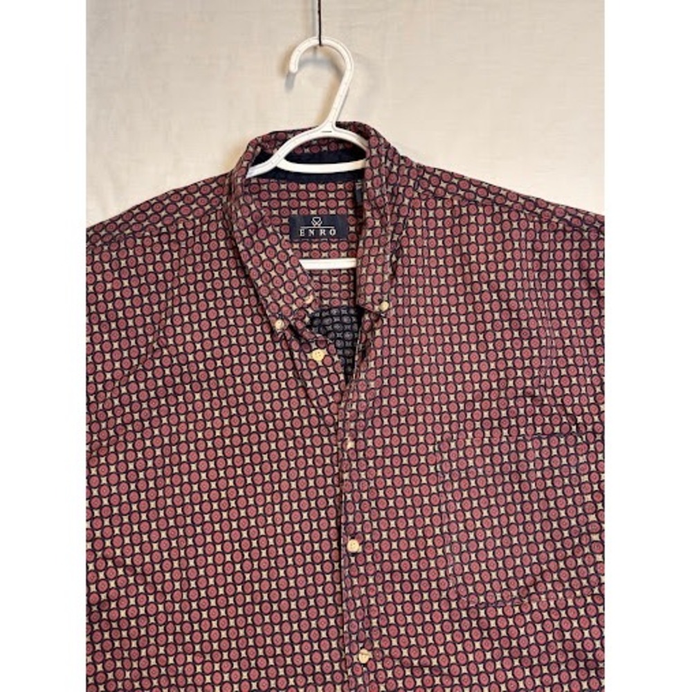 Enro Mens 3X Big Burgundy Geometric Medallion Cotton Button Down Shirt Turkey